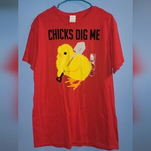 Red Graphic Tee with Yellow Chick Design